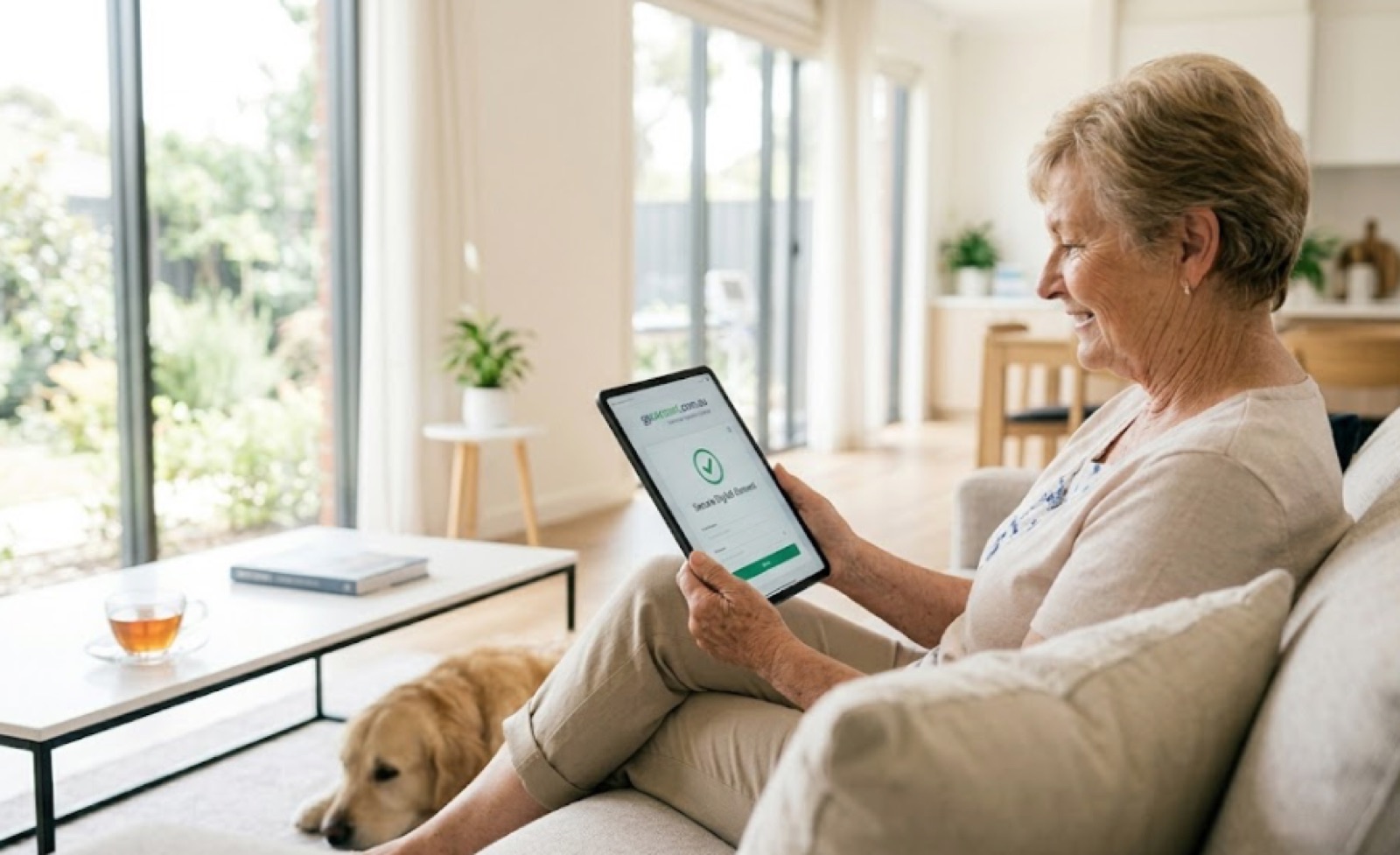 A patient reviewing and signing Medicare consent on a tablet at home